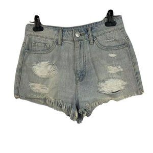 BDG Women’s Size 25 Super High Rise Cheeky Distressed Jean Denim Shorts Blue